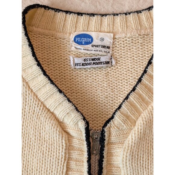 Pilgrim Spotswear Vintage 60s Men's Cream knit Wool Cowichan Style Zip Sweater S - Picture 5 of 15